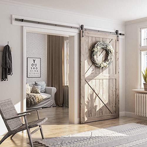 Image of SMARTSTANDARD 10FT Heavy Duty Sturdy Sliding Barn Door Hardware Kit, 10' Double Track Rail, Super Smoothly and Quietly, Simple and Easy to Install, Fit 60 inch Wide DoorPanel (J Shape Hanger) | Sliding Barn Door Track, Smooth and Quiet, Easy to Install, Includes Step-by-Step Installation Instructions (J Shape Hanger)