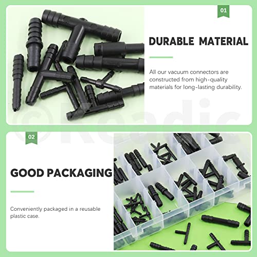 Keadic 113 Pcs 12 Size Black Nylon Vacuum Connector Assortment Kit Barbed Type Automotive Tee Tubing Connector For Gm #TOP3