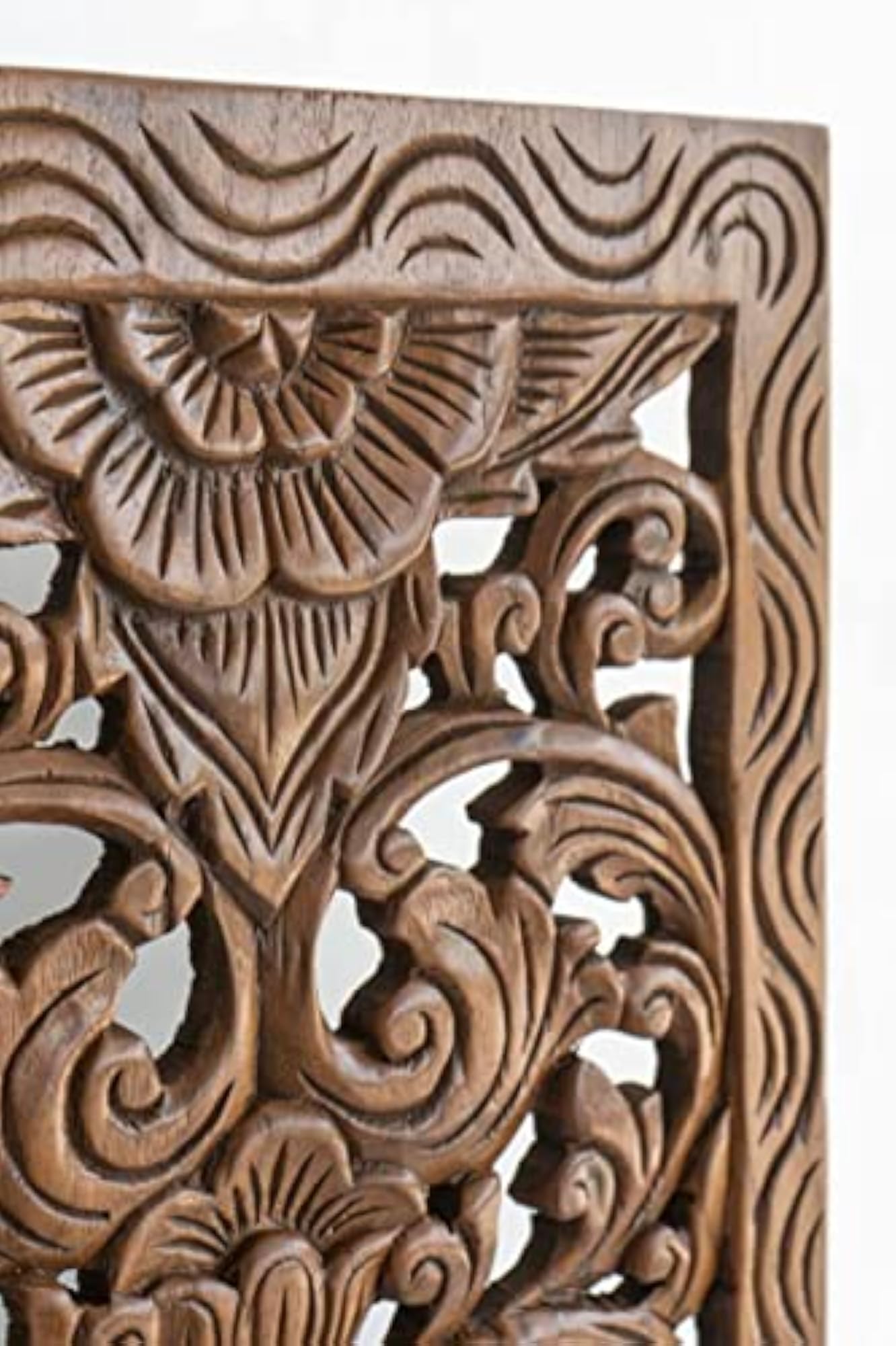 Hand Carved Wood Wall Art, Solid Teak Wooden Panel