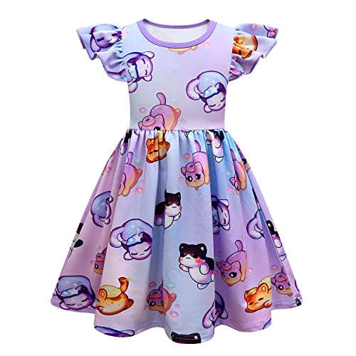 Girls Dress Graphic Cute Outfit Kids Ruffle Sleeve Dresses Birthday Gift