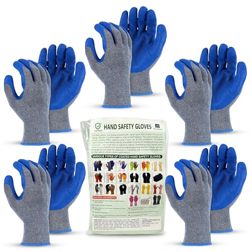 Image of Multipurpose Latex Crinkled Coating Anti Cut Work Safety Industrial Gloves, Hand & Fingers, Mechanical, Construction, Agriculture & Automotive - Durable & Comfortable (BLUEGREY-5PAIR)