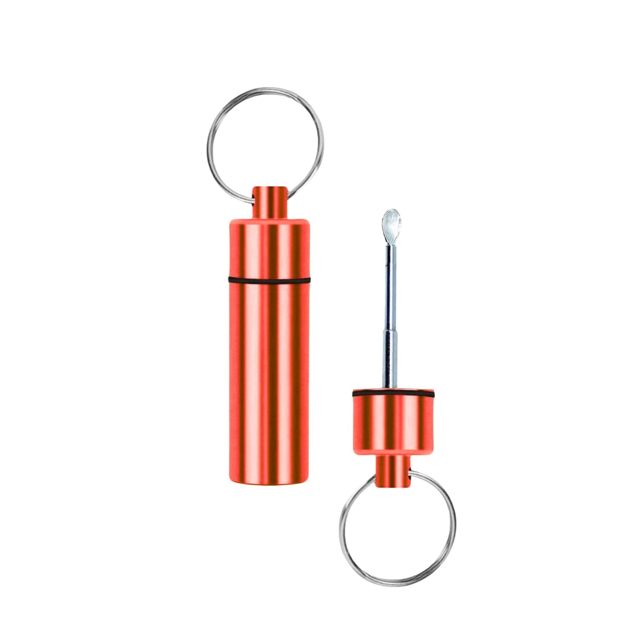 Aluminium Pill Case with Mini Telescopic Spoon Keyring Holder Colours Available (Red)