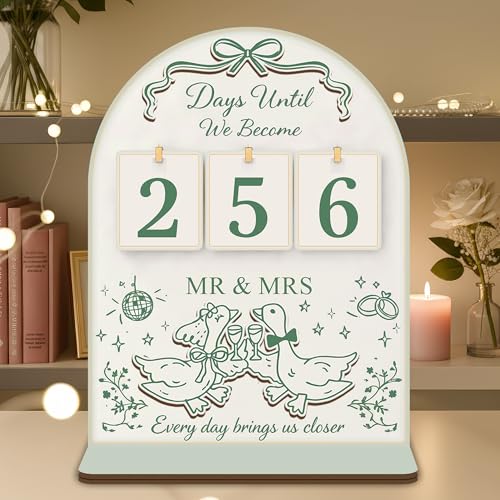 Wedding Countdown Calendar for Bride, Days Until We Become Mr Mrs Counter Sign, Engagement Gifts for Couples, Bridal Shower Wedding Gifts Keepsake, Gifts for Fiance Her, Engagement Party Decorations