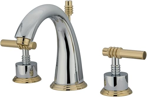 Kingston Brass KS2964ML Milano - Grifo de lavabo generalizado con mango de palanca de metal, cromo pulido y latón pulido, centro ajustable de 8