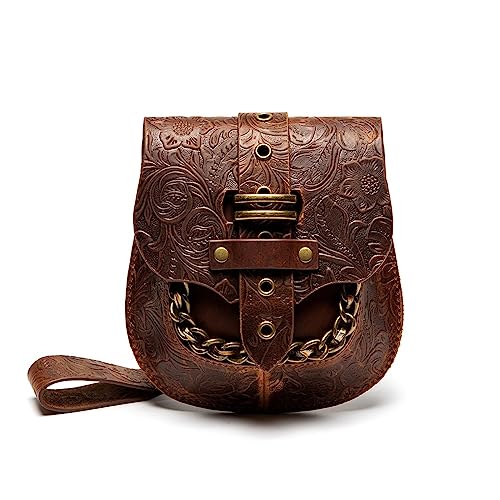 Sac steampunk femme marron rétro bandoulière chaîne relief vintage unique