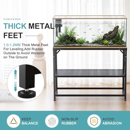 Image of TOCRETOARE Fish Tank Stand 55-75 Gallon, Metal Aquarium Stand, 48.5 inchx19.8 inchx32.4 inch Double-Layer Storage Design, Suitable for Home Office Use, 900LBS Capacity,Black (Tank not Included)