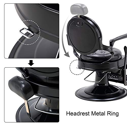 Barberpub Heavy Duty Metal Vintage Barber Chair All Purpose Hydraulic Recline Salon Beauty Spa Chair Styling Equipment 3849 (All Black) #TOP7