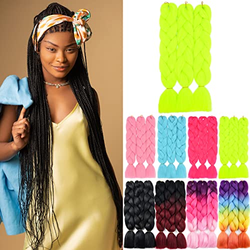 Yamel Braiding Hair Extension,Kanekalon Braiding Hair for Braiding Crochet Twist Box Braids Hair 24Inch 3pcs Greenish Yellow Jumbo Braiding Hair