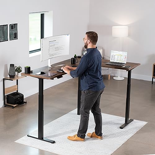 VIVO Electric Triple Motor Height Adjustable 3 Leg Corner Desk Frame, up to 300lbs, Sit Stand Ergonomic L Shaped Frame Only, Black, DESK-V130EB