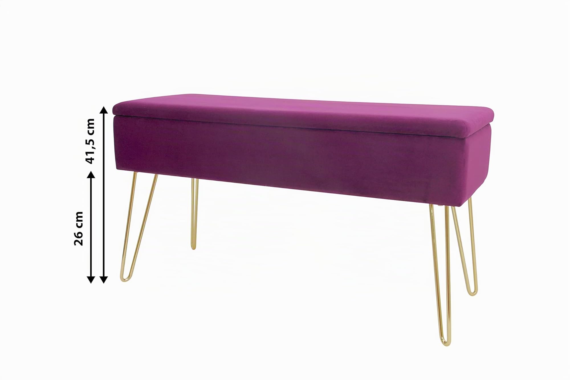 ECHTWERK Banquete Scarlett-Banco Acolchado con Funda de Terciopelo (Rectangular, con Espacio de Almacenamiento, Patas de Metal, Baya), Mezcla de poliéster, Frutas del Bosque, 75 x 30 x 42 cm