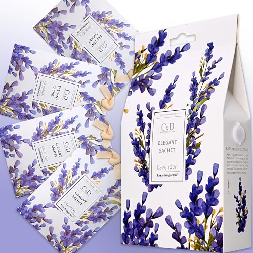 Lavender Scented Sachets, Air Fresheners, Lavender bags for Wardrobes moths Drawers Closets Office Bedroom Bathrooms Living Room Cars Sports Bag, 4 Packs