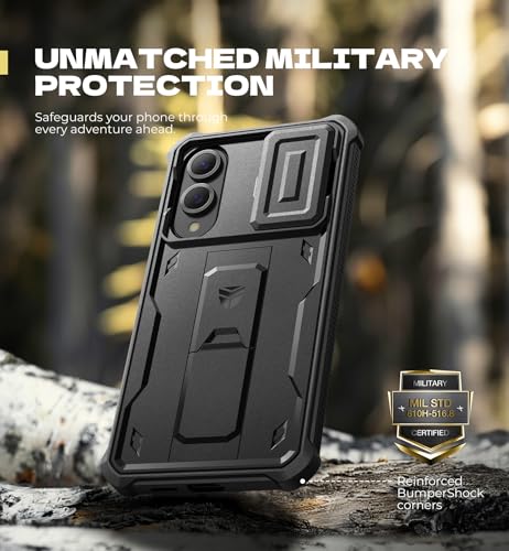 Image of Dexnor for Samsung Galaxy S25 Edge Case with Upgraded Slide Camera Cover & 2 Front Frames & Built-in Screen Protector & Kickstand, Heavy-Duty Rugged Case Full-Body Bumper Protective Cover,Black