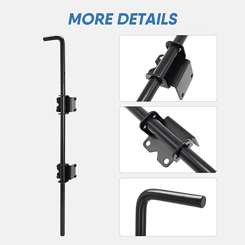 Miniatura 3 de HANSHAN Perno de caña resistente para puerta de 24 pulgadas, acero con acabado negro, paquete de 2 unidades para puerta doble