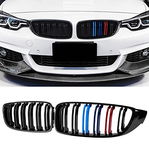 DEKEWEI F32 Grille,Front Kidney Grille Grill Compatible for 4 Series F32 F33 F36 (2014-2019) M3 F80 M4 F82 (2015-2019) (Double Slats Gloss M Color Grills, 2pcs)