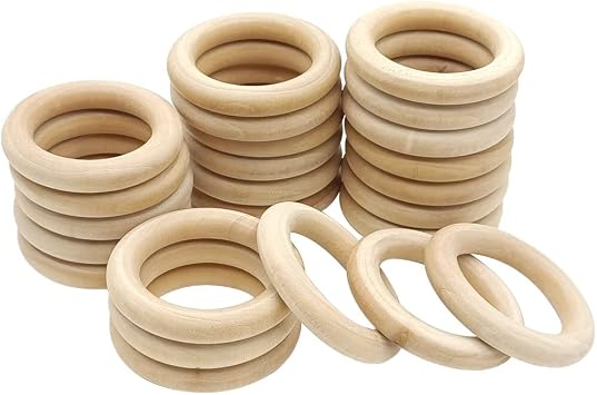 Natural Wood Loop Ring 24 Pcs Natural Unfinished Solid Wood Rings 55mm Macrame Wooden Rings for Arts & Crafts, DIY, Home Decor, Jewellery Making, Ring Pendant Connectors