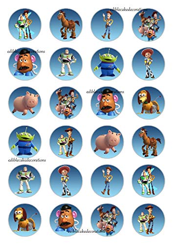 24 Decoraciones comestibles de Papel para Cupcakes de Toy Story para decoración de Tartas de cumpleaños