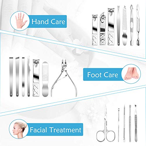 JESKYZ Manicure Pedicure Kit -18 Pieces Stainless Steel Professional Nail Clippers Set - Travel Grooming manicure Kit - Facial and Nails Care Tools for men and women with Luxurious Travel Case - Image 3