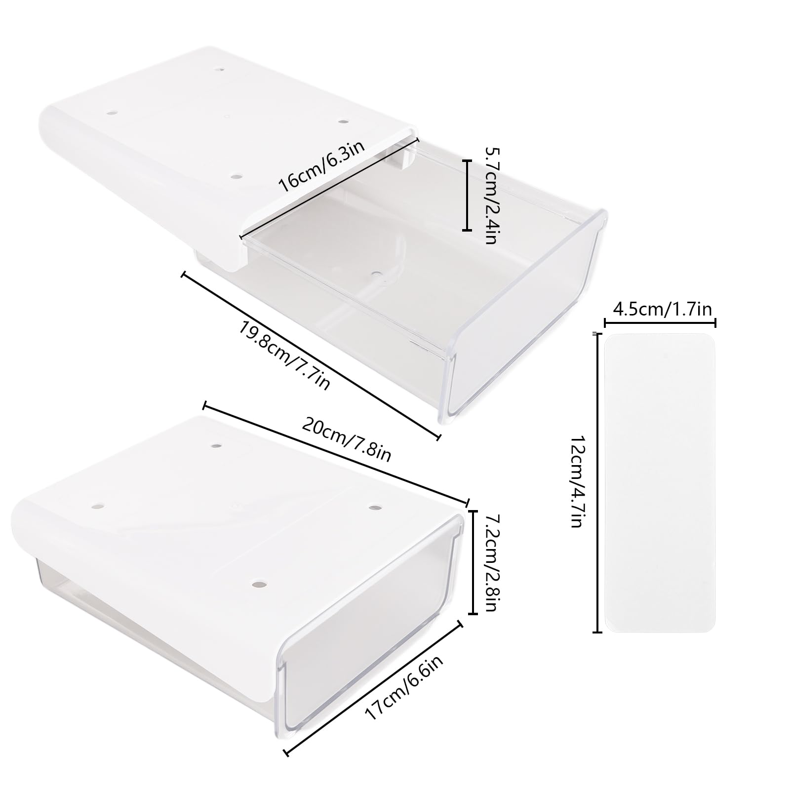 Lot 2 Tiroirs Sous Bureau Blanc Auto-Adhésifs – Rangement Invisible Extensible 20×17×7,2 Cm