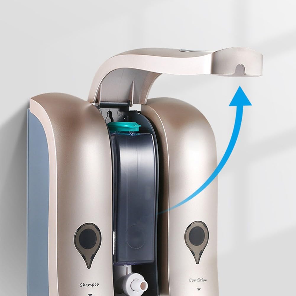 Dispenser di sapone da parete per bagno, 3 bottiglie ricaricabili da 300 ml con pompa, design salvaspazio per gel doccia, shampoo, balsamo, montaggio a parete, oro/grigio/bianco
