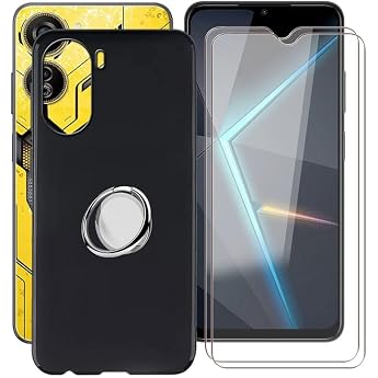 Mobile Phone Case for ZTE Nubia Neo 5G 6.6 Inches with 2 x Tempered Glass Films 360 Degree Rotating Ring Holder + Shockproof Silicone Case Cover TPU Bumper Protective Case for ZTE Nubia