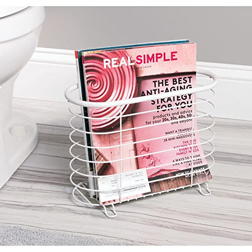 Mdesign Steel Magazine Holder Storage Organizer Bin - For Bathroom, Living Room, Home Office Organization - Holds Papers, Books, Files, Folders - Omni Collection - White #TOP1