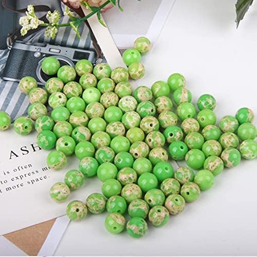 Colle 100pcs Green Emperor Beads for Jewelry Making, 8mm Bracelet Beads for Bracelet Making, Natural Green Emperor Beads for Bracelets Making, Necklace, Jewellery Beading, Earrings Crafts DIY Kit