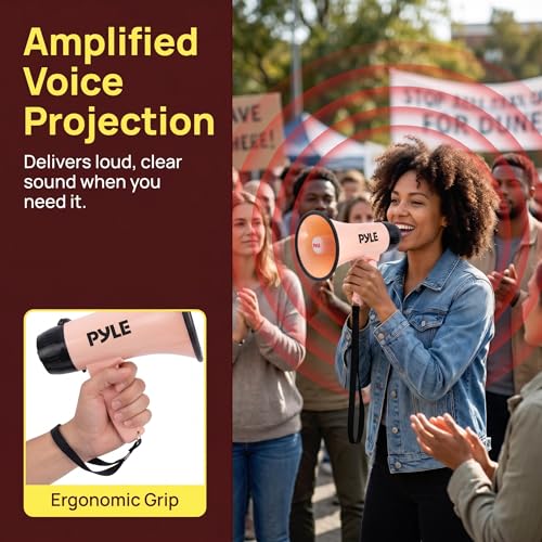 Pyle Handheld Megaphone Bullhorn with Siren for Outdoor Events, Schools & Construction Site | 30W USB-C, Rechargeable Megaphone Speaker with 1200 Yard Range, Voice Recorder, AUX Input | Light Pink by Pyle - Used condition - Image 6