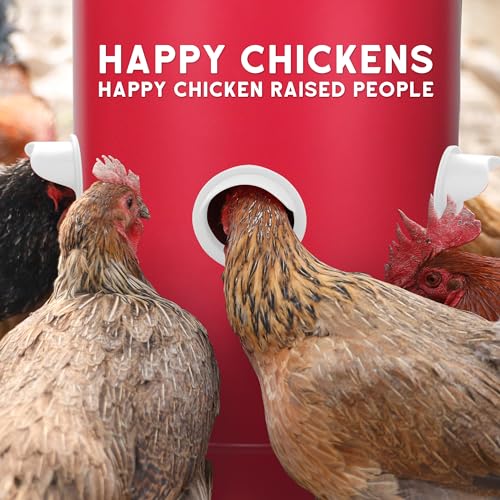 Solution4Patio 50-75 LB Large Reduces Food Waste, Heavy-Duty Free Standing Chicken Feeding Bucket, 2 Height 10 Feeding Port, Portable Gravity Chicken Feeder Automatic Dispenser, Humanizde Design - Thumbnail 2