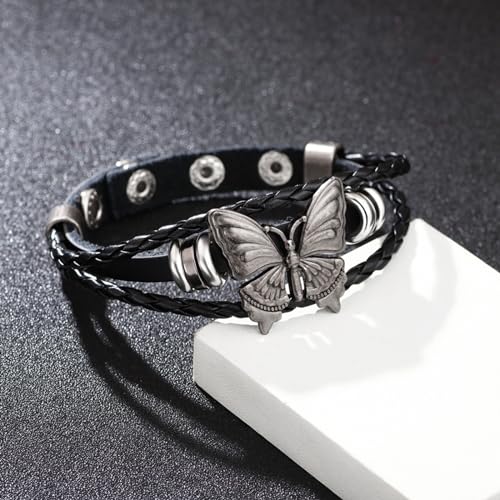 Cuff Bracelet for Women Trendy Pop Punk Grunge Retro Butterfly Faux Leather Rivet Silver Black Chocker Set Adjustable4