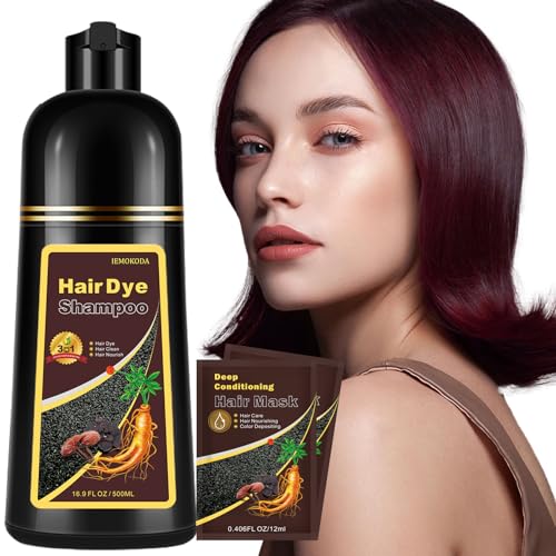 Natural Dark Wine Red Hair Dye Shampoo, 3 IN 1