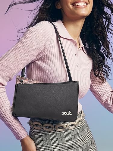 Image of ZOUK Kiya Small Shoulder Bag for Women - Dual-Sided Shoulder Bag with Criss-Cross Design| Handcrafted Purse with Dual Zipper Compartments & Water-Resistant Lining |