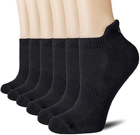 CS CELERSPORT Ankle Athletic Running Socks Low Cut Sport Tab Sock for Men and Women (6 Pairs), Medium, Black
