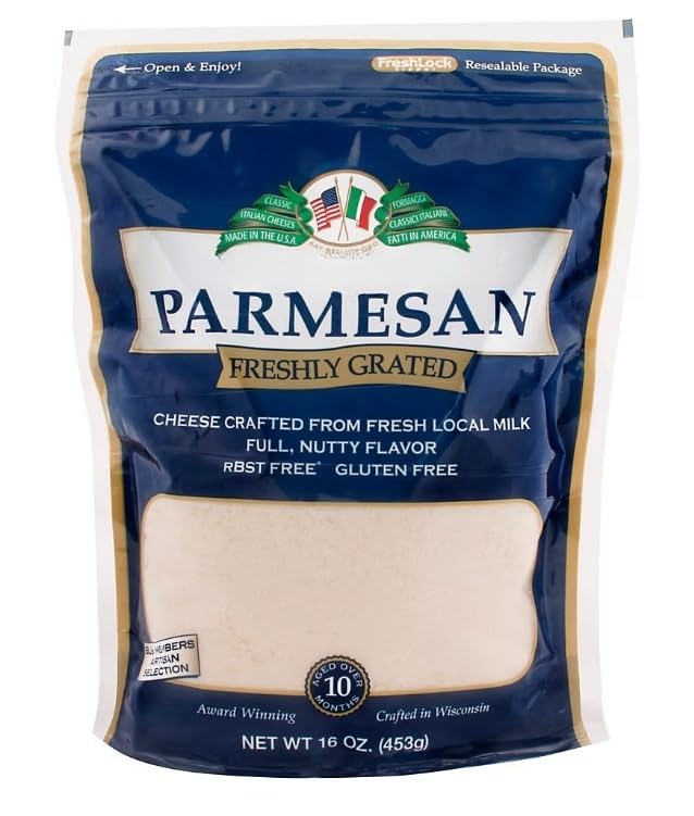 Freshly grated, award-winning Grated Parmesan Cheese parmesan cheese is made with fresh milk gathered from local Wisconsin farmers. Aged for more than 10 months, it features a sweet, nutty flavor and tantalizing aroma that make it a tempting addition to a range of recipes. [ 16 oz , 1 lb ]