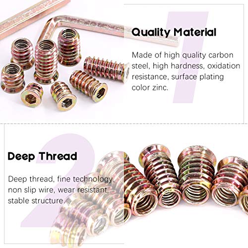 Swpeet 122Pcs Carbon Steel Color Zinc Plated Carbon Furniture Screw in Nut Threaded Wood Inserts Bolt Fastener Connector Hex Socket (1/4 + 5/16, Assortment Kit) - Image 3