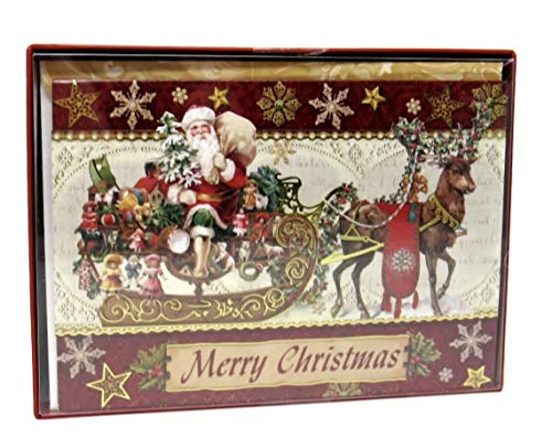 Punch Studio 64450 Santa's Sleigh Embellished Christmas Cards Box Of 12 #TOP18