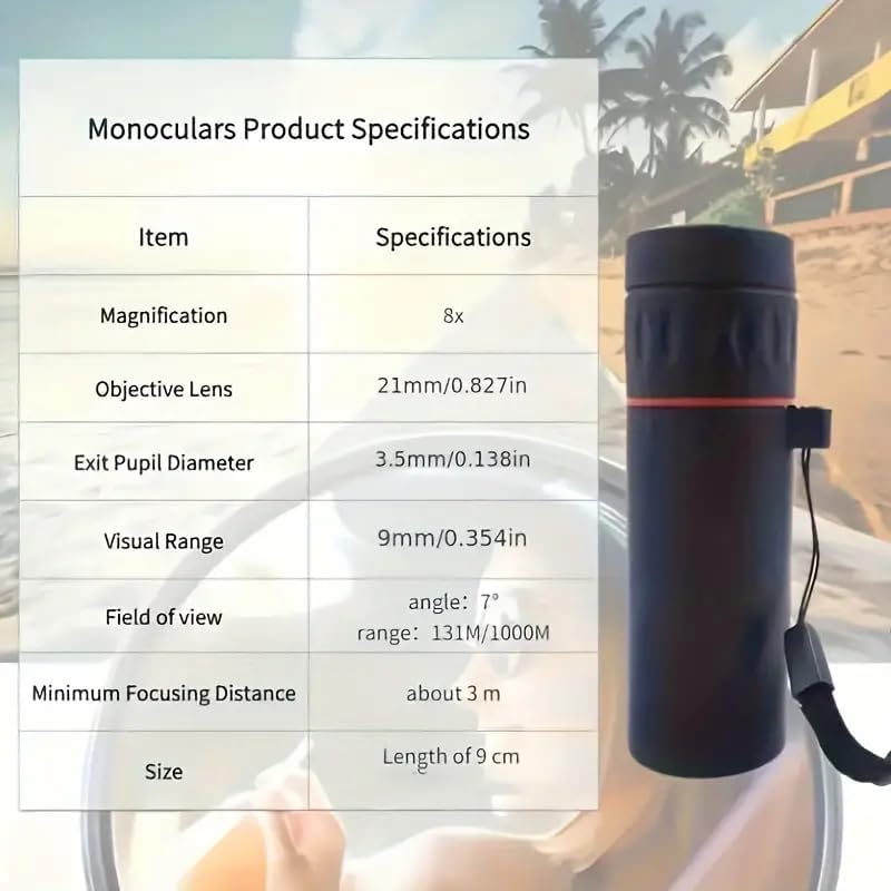 Miniatura 5 de Telescopio monocular, monocular compacto, monoculares para senderismo, caza y disparo, telescopio para observación de aves, aumento 8X, color negro