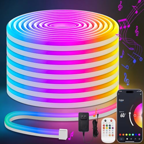 Lamomo LEDテープライト RGB 20M 調光調色 チューブ管 間接照明 IP65防水 高輝度 切断可能 ネオンライト Bluetooth app&リモコン制御 音楽同期 テープ パーティーDIYに店舗/看板/ゲーム室/天井/棚下/ホーム/装飾用 簡単取り付け