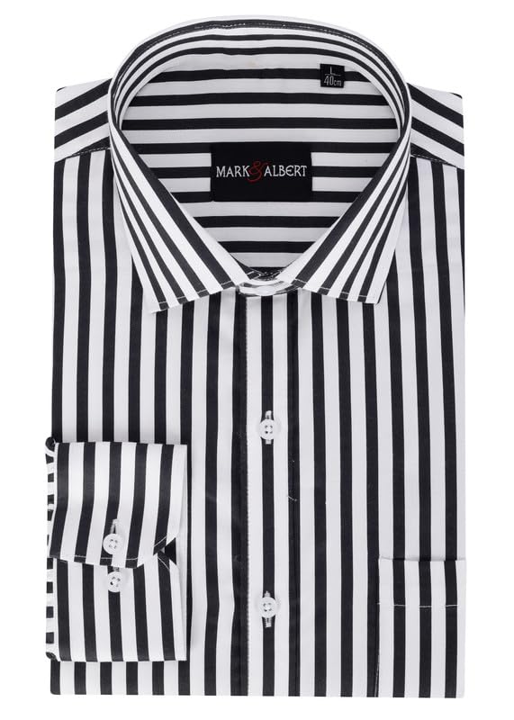 Image of MARK & ALBERT Men's Striped Full Sleeves Cotton Formal Shirt White | Stylish Shirt for Men