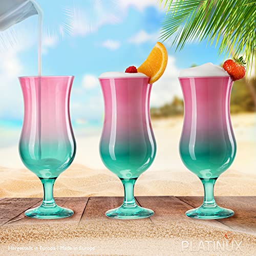 Foto von PLATINUX Cocktailgläser Rosa-Türkis Set 6 Stück Bunt 400ml (max. 470ml) Longdrinkgläser Partygläser Hurricanegläser Groß