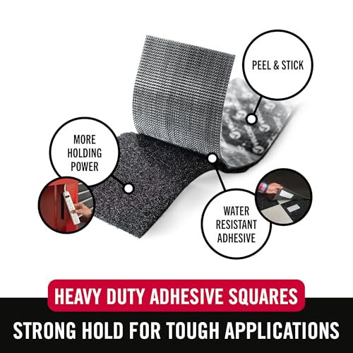 Image of VELCRO Brand Heavy Duty Squares with Adhesive | 4 Sets, Black | Industrial Strength Hook and Loop Fasteners | Holds 10 Pounds | Wall Mounting, Crafts, Tools