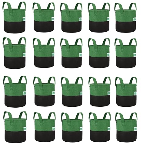GREENSHEEP Geo Fabric Grow Bags UV Treated Gardening Cotton Pots Terrace Indoor Outdoor Home Balcony Nursery Leafy Vegetable Fruits and Flower (Black & Green Round 400 GSM Size 8x8 Pack of 20)