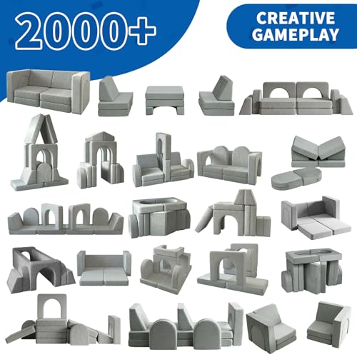 wanan Kids Couch 10PCS, Modular Kids Play Couch for Playroom Bedroom, 10 in 1 Multifunctional Kid Sofa for Playing, Creativing, Sleeping, Indoor Toddler Couches for Boys and Girls(Grey)