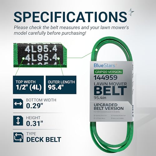Image of [Upgraded Grip120] BlueStars 144959 Deck Belt | Aramid Cord | 95.4 inch | For 42 inch Deck Craftsman LT1000 LT2000 LT3000 DLT3000 DYT4000 Husqvarna Poulan AYP Ariens Mowers Replaces 532144959 532138255