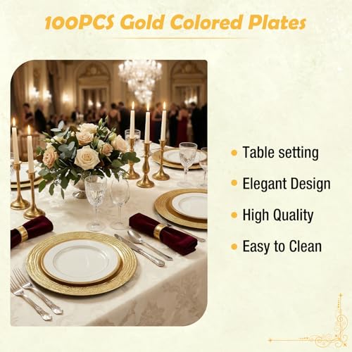 100 platos redondos reutilizables de 13 pulgadas dorados miniatura 4