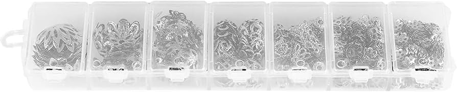 Lot de 300 capuchons en métal doré et beau pour la fabrication de colliers, bracelets, boucles d'oreilles, 7 tailles (argenté Lot de 300 capuchons en métal doré et beau pour la fabrication de colliers, bracelets, boucles d'oreilles, 7 tailles (argenté