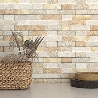 BeNice Stick on Wall Tiles Kitchen,Bathroom Self Adhesive Tiles Marble Mosaic Peel and Stick Stone Tiles Matte(5pcs Brown)