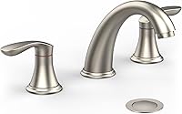 Hosslly Brushed Nickel Bathroom Sink Faucet, 3-Hole Widespread with Stainless Steel Pop-Up Drain & Quick-Connect Hoses