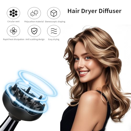 Diffuser Attachment for Hair Dryer, Blow Dryer Nozzle-Specific Hair Diffuser for Curly Hair and Natural Wavy Hair, Suitable for Hair Dryers 4.0-4.4cm (Black)