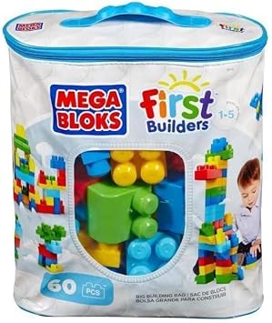 MEGA BLOKS Big Building Bag building set with 60 big and colorful building blocks, and 1 storage bag, toy gift set for ages 1 and up, DCH55