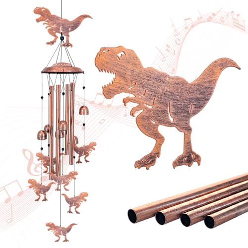 Dinosaur Wind Chimes Outdoor Dinosaur Gifts for Women Men Mom Gardening Birthday Gifts Metal Memorial WindChimes for Outside/Indoors, Lawn, Patio, Yard Art, Garden Decor, Yard Decorations